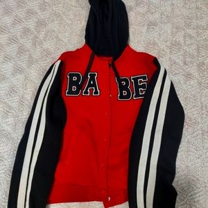 Black, red, and white rue21 "babe" varsity jacket